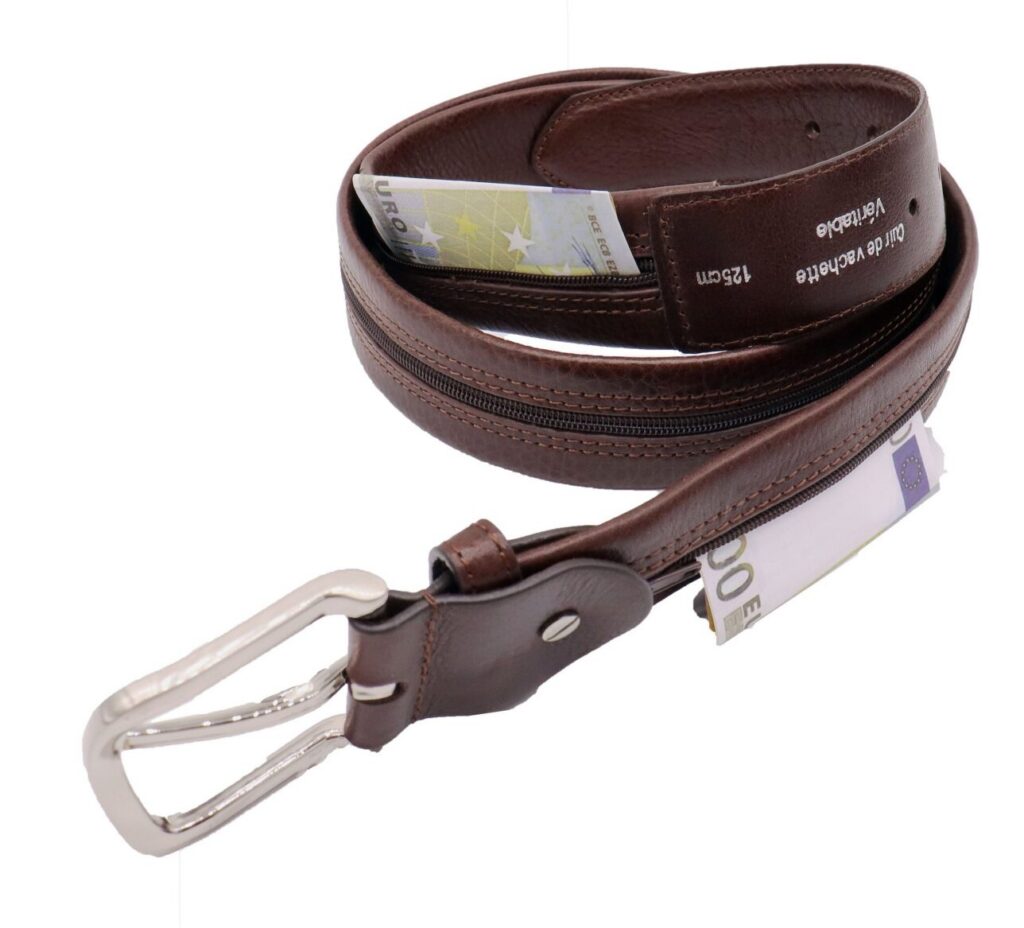 Moneybelt – Riem met rits – Geldriem – Riem met geheimvak – Leer