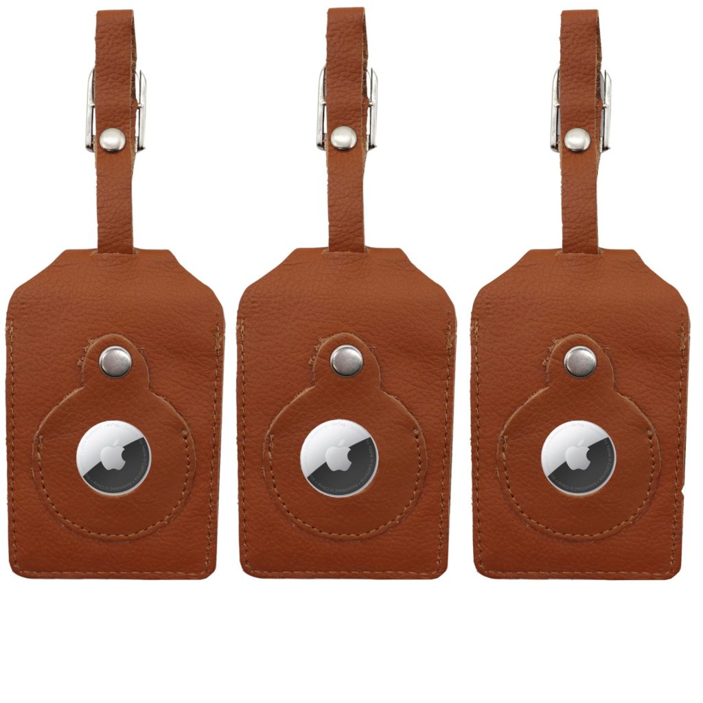 Kofferlabels met plek voor Airtag – 3 stuks – Bagagelabel – Reislabel – bagagelabels – Leer