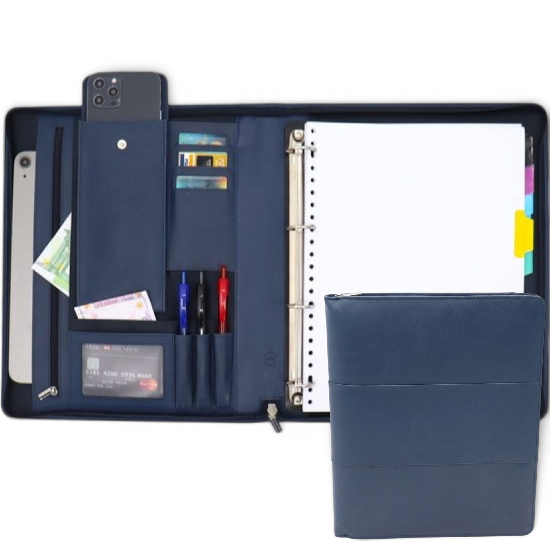 Parijs Leren Schrijfmap – Conferentiemap – Documentenmap A4 – Leer – Blauw
