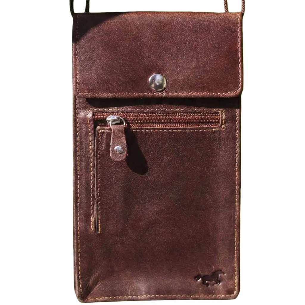 Leren Neckwallet met Rits – Nektasje – Veilig – Discreet Draagbaar -Bruin
