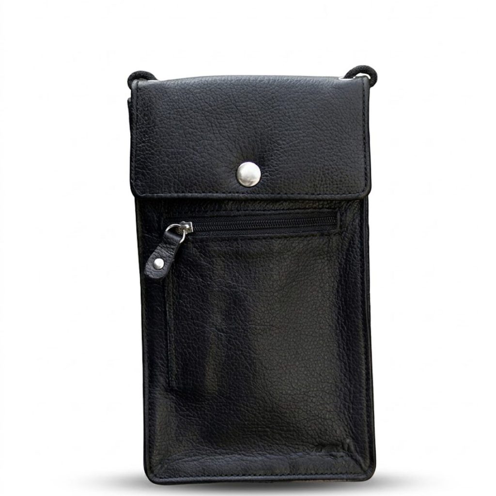 Leren Neckwallet met Rits – Nektasje – Veilig – Discreet Draagbaar -Zwart