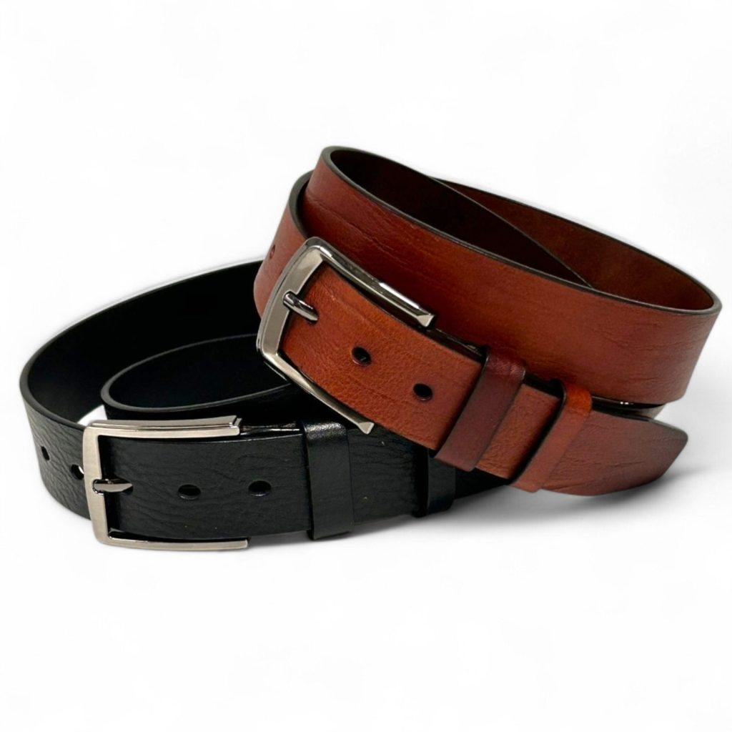 Luxe Leren Riemen Set – 2 Stuks – 100% Echt Leer – 4cm Breed – Zwart en Cognac
