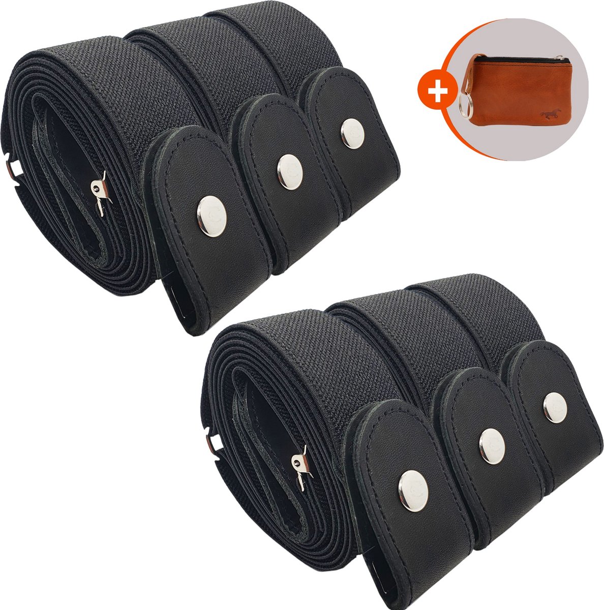 Riem zonder gesp – Elastische riemen dames – Heren Riem – Unisex – 6 Stuks – Gespvrije Riem – Zonder Gesp riem – Zwart