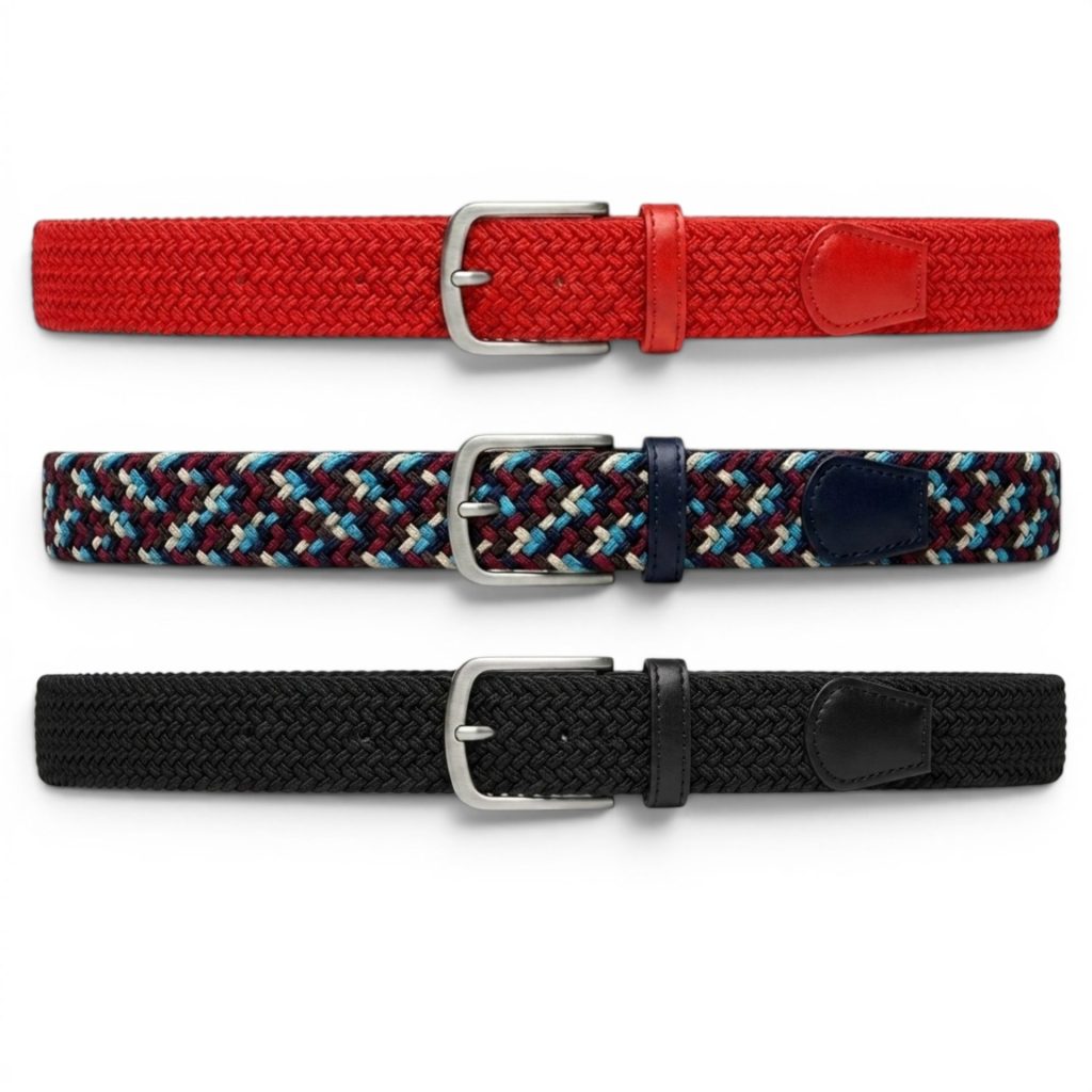 Safekeepers elastische riem – gevlochten riem dames – gevlochten riem heren – 3 stuks blauw, rood en multicolor
