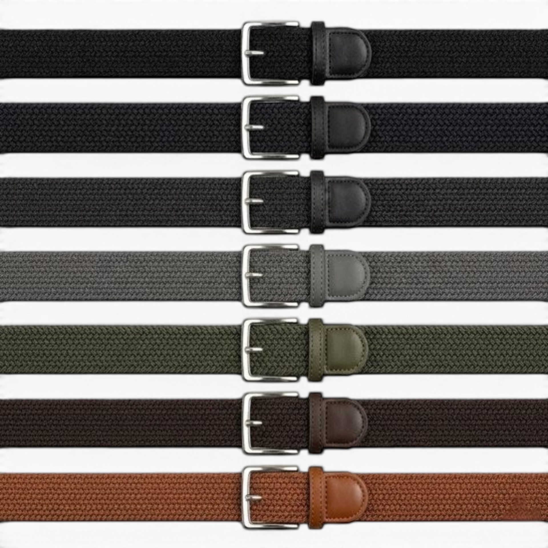 Elastische riem – 7 pak – dames , heren riem – riem elastiek – 3 x zwart, grijs, army groen, donker bruin en cognac