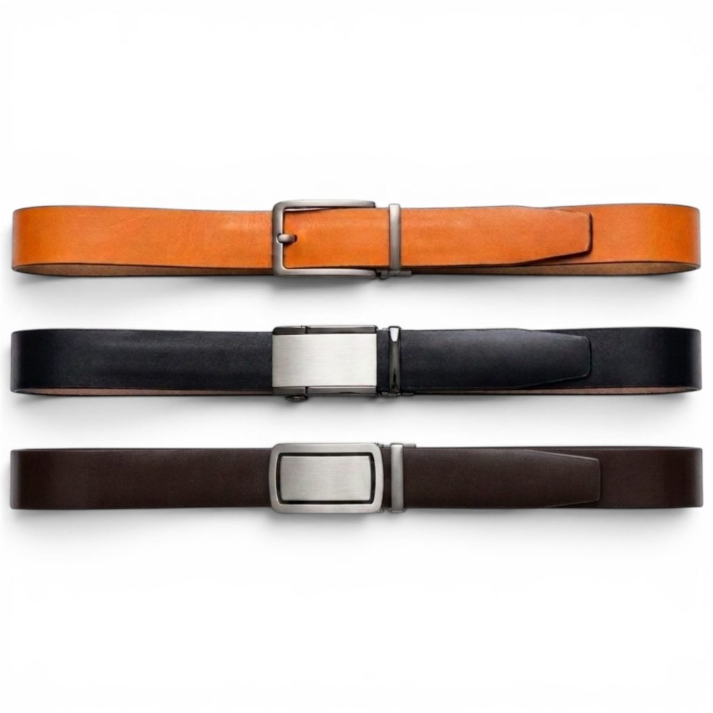 Luxe Automatische Riemenset – 3-Pack – Echt Leer – Zwart, donker bruin en cognac – Breedte 3.5 cm