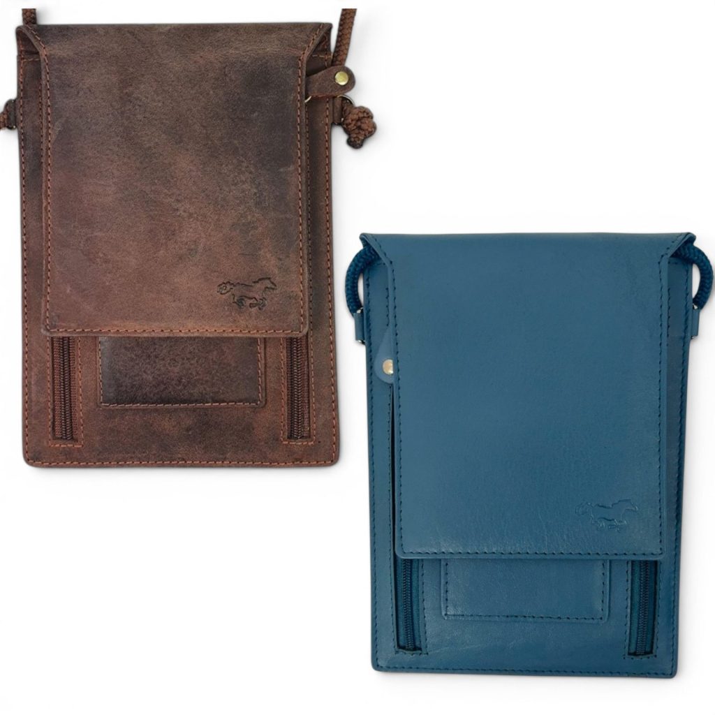 Luxe Leren Nektasjes Voordeelset – 2-Pack – RFID Anti-Skim – Ocean Blauw & Hunter Bruin – Riemtas