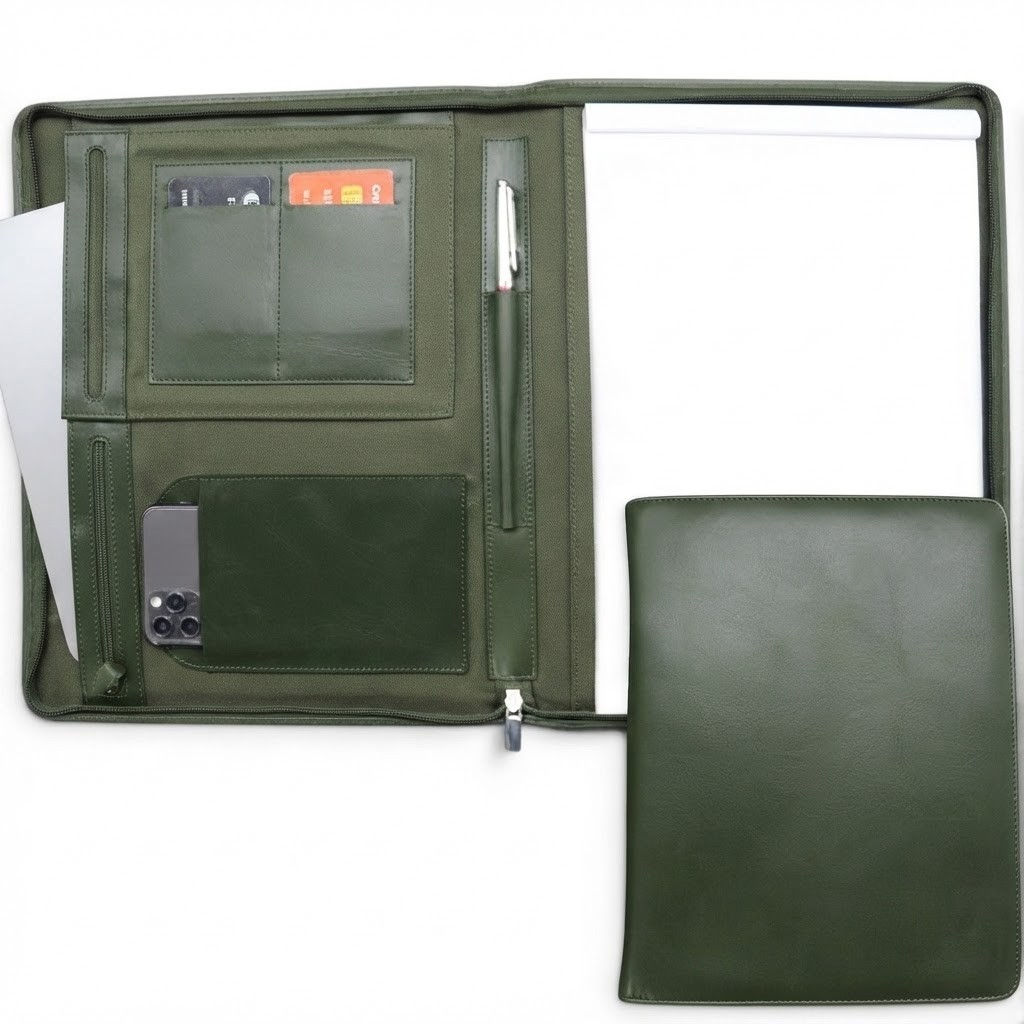 Oslo Documentenmap – Schrijfmap – Ipad cover – A4 – Leer – Army Groen