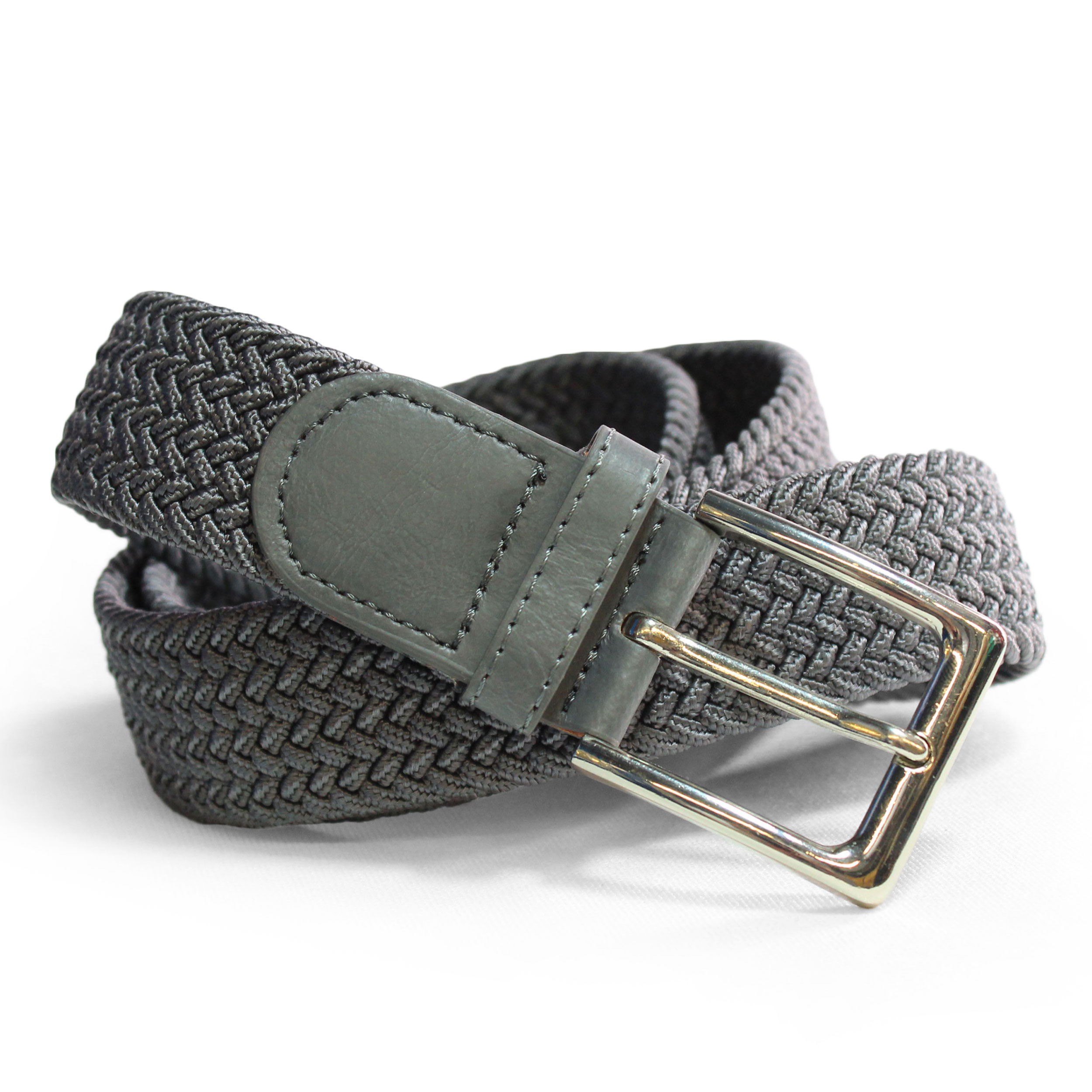Grijze Elastische Gevlochten Riem (130 cm / XL) – Rekbare Broekriem 3,5 cm