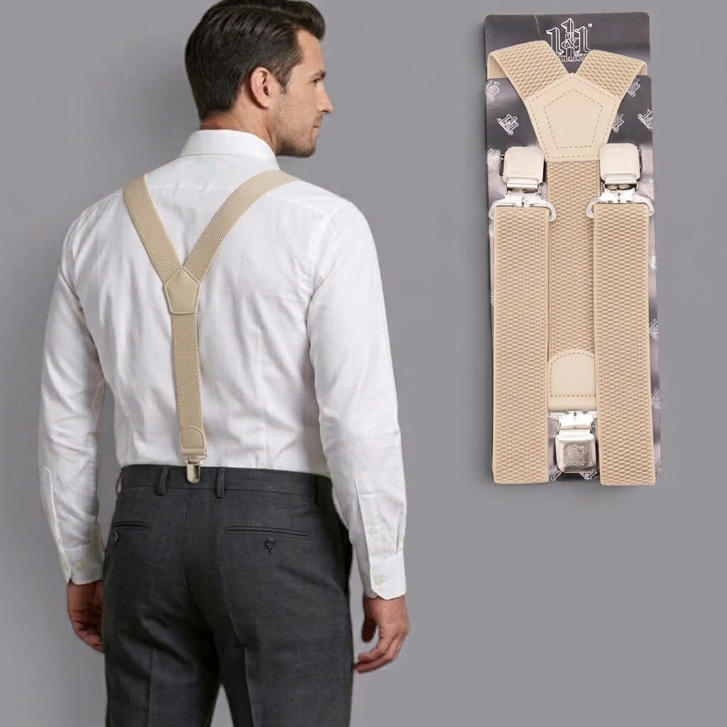 Safekeepers Bretels Heren – Bretellen Mannen – Brede Clip – Beige